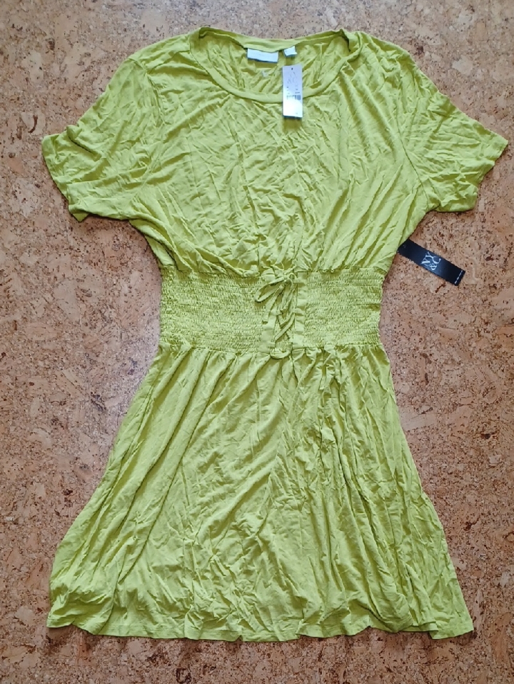 New York & Co. Lime Green Stretch T Shirt Dress W/ Corset Tie Waist Size XL NWT